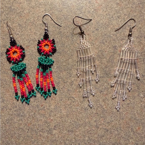 Bundle of 2 Colorful seed beads pierced earrings NWOT handmade - Picture 2 of 2